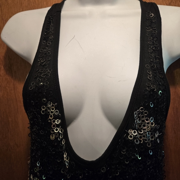 Wildcat black waterfall sequin racerback t-shirt dress szM juniors GORGEOUS - Picture 6 of 8